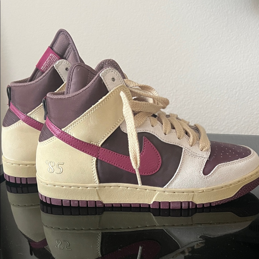 Nike Dunk High Sneakers in Cream and Burgundy